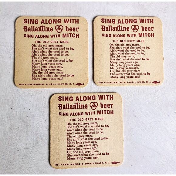 Vintage 1961 Ballantine Beer Coasters Old Grey Mare Sing Along Golden Harvest - Picture 3 of 6